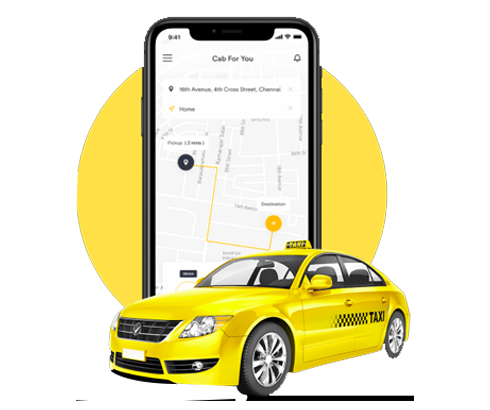 Taxi Booking App - Mobile Phone with Taxi Booking Screen